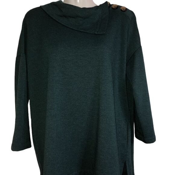 Tahari popover loden green shoulder button deco half sleeve boxy‎ shirt Size L - Picture 1 of 6
